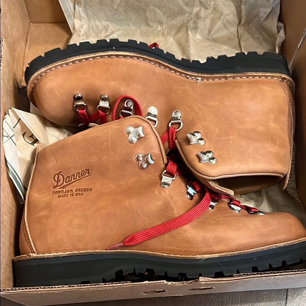 Danner Tan and Red Boots Rugged Hiking Design